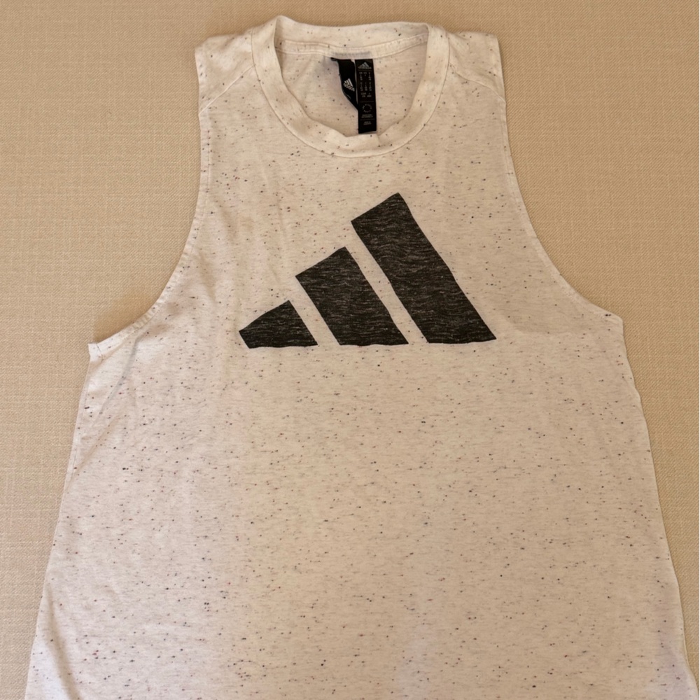 adidas White Speckled Tank Top with Black Logo